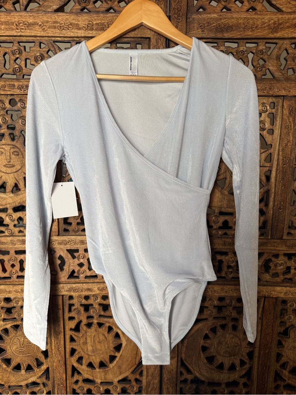 NWT Deadstock American Apparel blue/Silver Sparkle Velvet Wrap Bodysuit SZ M